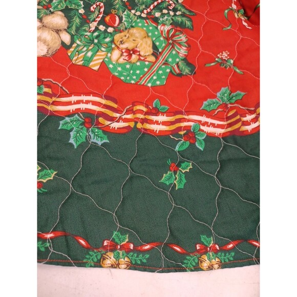 Christmas Tree Skirt Red Green Bambi Rabbit Cats Dogs Quilted Candy Cane 57" - Picture 6 of 12